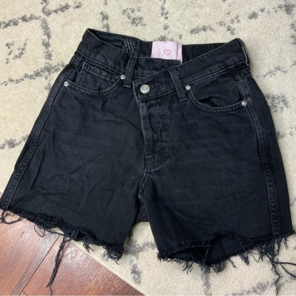 Revice Malibu Black Cutoff Denim Shorts Distressed High Rise Size 25 - Picture 3 of 5